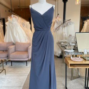 Plus Size Smokey Grey Pleated Bridesmaid Dress with Slit